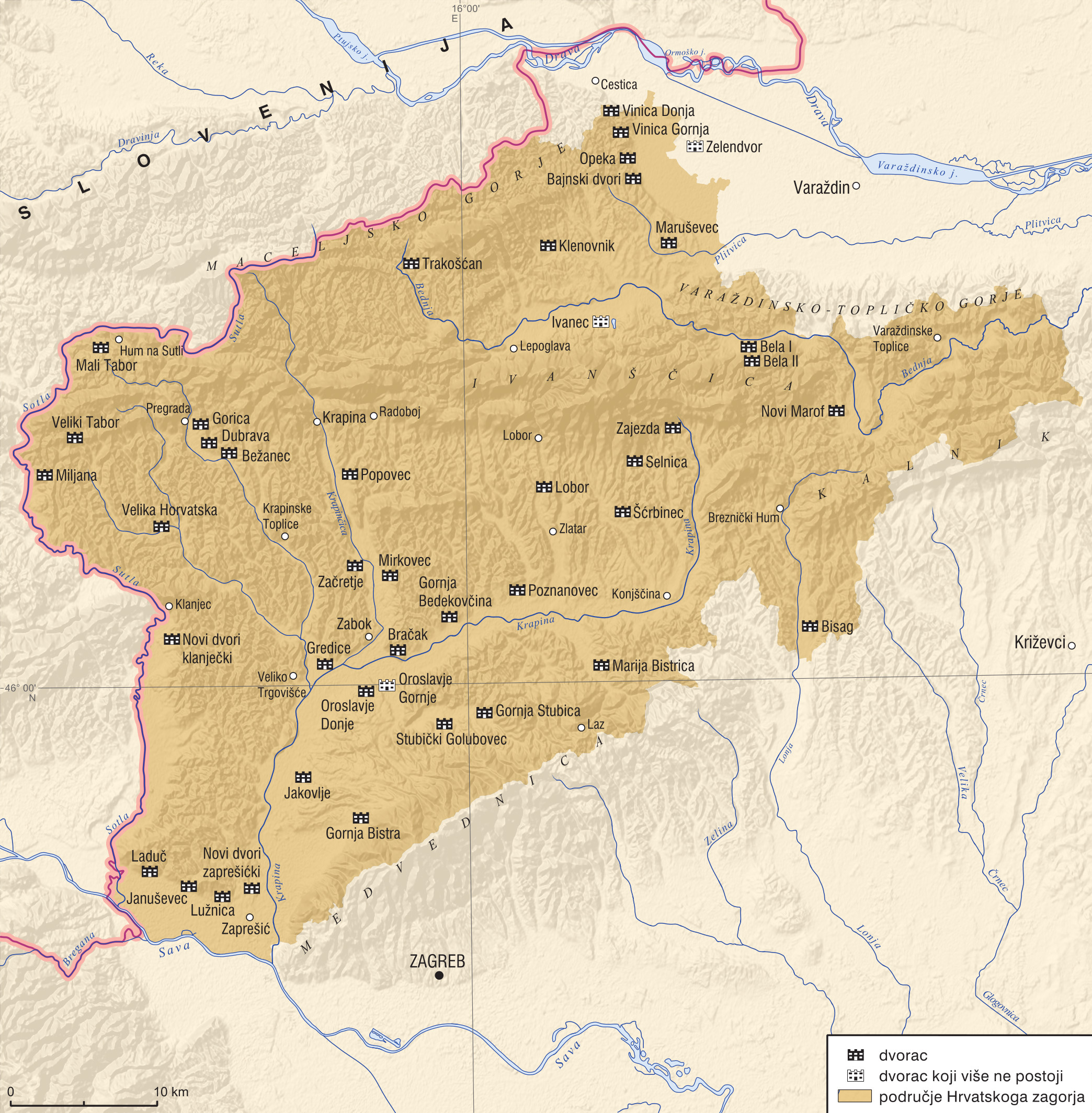 <p>karta dvoraca na području Hrvatskoga zagorja</p>
